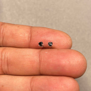 AAA Black Diamond Stud Earrings 14K White Gold | 2.5–3.0mm Round | 1/4 ct Total | Natural Black Diamonds for Jewelry Gift