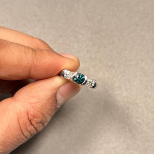 Teal Blue Diamond Ring 18K White Gold | 1ct Bezel Set Trilogy Engagement Ring | Round Past Present Future Anniversary Gift Heavy Band