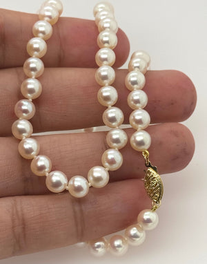 Akoya Pearl Necklace | 14K Yellow Gold Knotted Strand — Classic Elegant Gift for Her