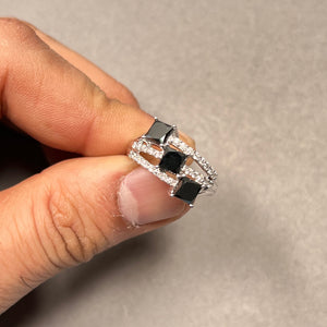Black & White Diamond Ring 18K White Gold | 1.25 ct Black Diamond + 0.88 ct White Diamonds | Prong-Set Multi-Diamond Ring