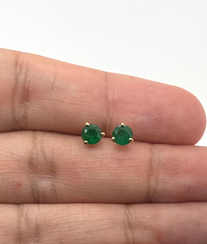 Natural Emerald Stud Earrings 5mm Round AA in 18K Yellow Gold | May Birthstone Green Gemstone Studs Gift for Her