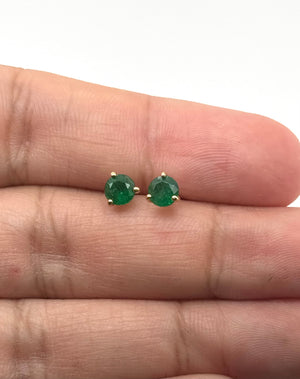Natural Emerald Stud Earrings 5mm Round AA in 18K Yellow Gold | May Birthstone Green Gemstone Studs Gift for Her