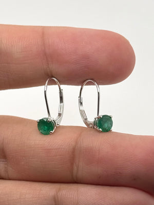 Natural Emerald Lever back Earrings 5mm Round AA in 14K White Gold | Green Gemstone Drop Earrings Gift for Her