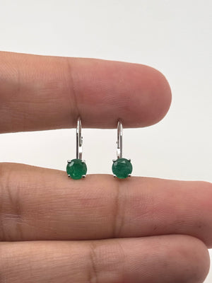 Natural Emerald Lever back Earrings 5mm Round AA in 14K White Gold | Green Gemstone Drop Earrings Gift for Her