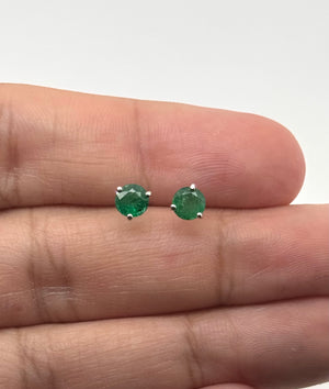 Natural Emerald Stud Earrings 5mm Round AA in 14K White Gold | May Birthstone Green Gemstone Studs
