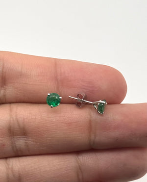 Natural Emerald Stud Earrings 5mm Round AA in 14K White Gold | May Birthstone Green Gemstone Studs