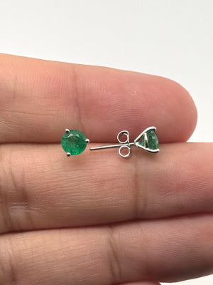 Natural Emerald Stud Earrings 5mm Round AA in Platinum | May Birthstone Green Gemstone Studs Gift for Her