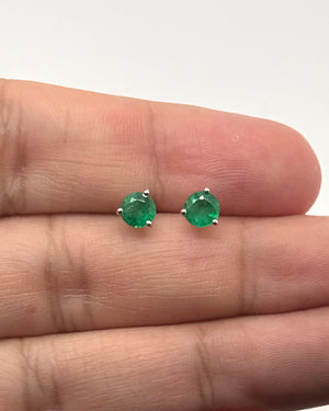 Natural Emerald Stud Earrings 5mm Round AA in Platinum | May Birthstone Green Gemstone Studs Gift for Her