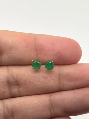 Natural Emerald Stud Earrings 5mm Round AA in 18K Yellow Gold | May Birthstone Green Gemstone Stud Earrings