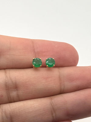Natural Emerald Stud Earrings 5mm Round AA in 18K Yellow Gold | May Birthstone Green Gemstone Stud Earrings
