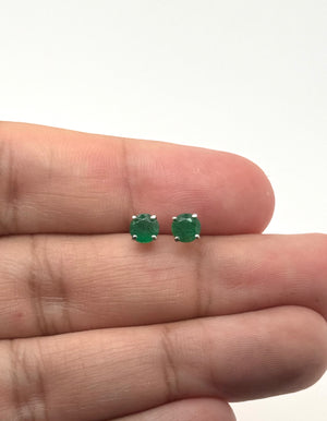 Natural Emerald Stud Earrings 5mm Round AA in Platinum | May Birthstone Green Gemstone Studs Gift for Her