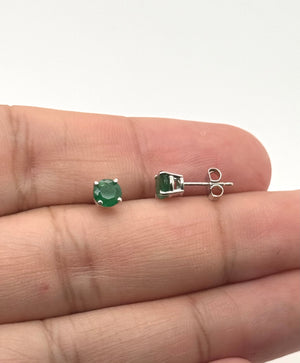 Natural Emerald Stud Earrings 5mm Round AA in Platinum | May Birthstone Green Gemstone Studs Gift for Her