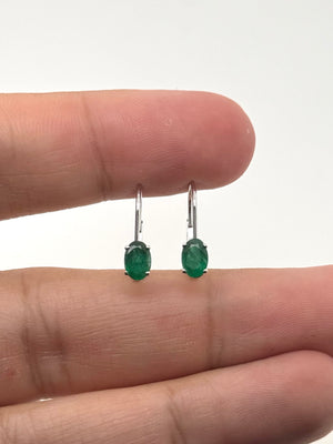 Natural Emerald Lever back Earrings 6x4mm Oval AA in 14K White Gold | Green Gemstone Drop Earrings