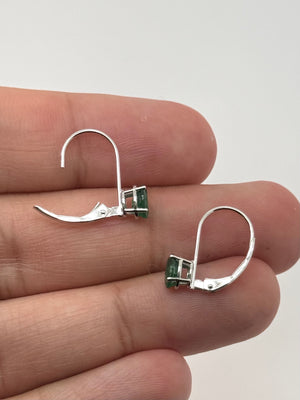Natural Emerald Lever back Earrings 6x4mm Oval AA in 14K White Gold | Green Gemstone Drop Earrings