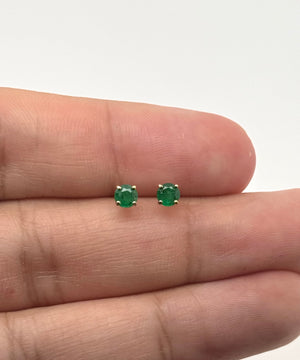 Natural Emerald Stud Earrings 4mm Round AA in 18K Yellow Gold | May Birthstone Green Gemstone Studs