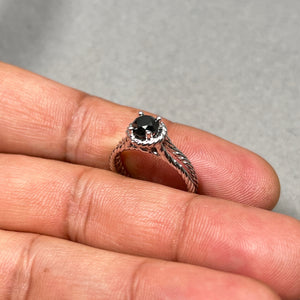 Black Diamond Solitaire Ring | 14K White Gold, AA Gem Quality, Size 7