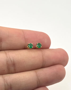 Natural Emerald Stud Earrings 4mm Round AA in 18K Yellow Gold | May Birthstone Green Gemstone Studs