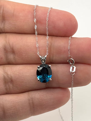 London Blue Topaz Pendant 4.15–4.78 Ct Oval AAA in 18K White Gold | Blue Gemstone Necklace