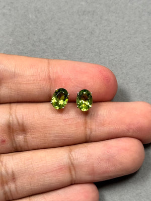 AAA Peridot Stud Earrings: 14K White Gold Oval Prong Set