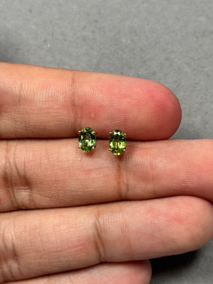 AAA Peridot Stud Earrings: Oval 14K White Gold (0.74 ct)