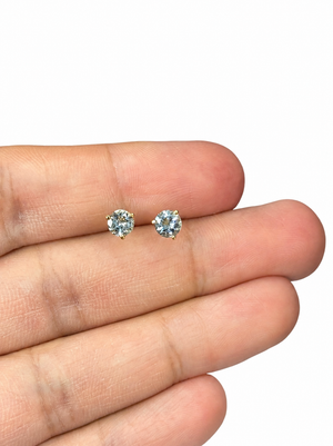 Aquamarine Stud Earrings 5mm Round AA in 14K Yellow Gold | Blue Gemstone Earrings Gift for Her
