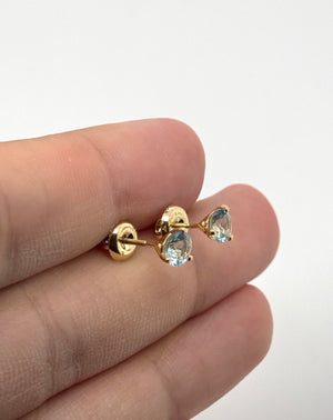 Aquamarine Stud Earrings 5mm Round AA in 14K Yellow Gold | Blue Gemstone Earrings Gift for Her