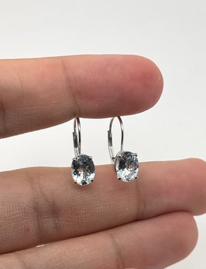 Aquamarine Lever back Earrings 8x6mm Oval AA in 14K White Gold | Blue Gemstone Drop Earrings