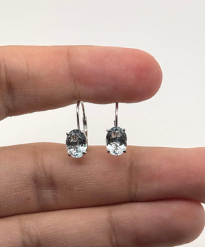 Aquamarine Lever back Earrings 8x6mm Oval AA in 14K White Gold | Blue Gemstone Drop Earrings