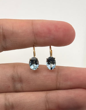 Aquamarine Lever back Earrings 8x6mm Oval AA in 14K Yellow Gold | Blue Gemstone Drop Earrings