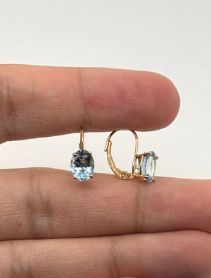 Aquamarine Lever back Earrings 8x6mm Oval AA in 14K Yellow Gold | Blue Gemstone Drop Earrings