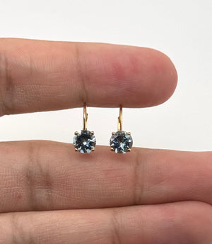 Aquamarine Lever back Earrings 6mm Round AA in 14K Yellow Gold | Blue Gemstone Drop Earrings