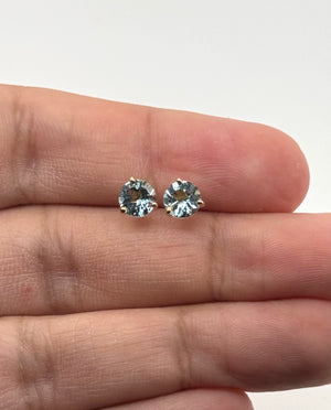 Aquamarine Stud Earrings 6mm Round AA in 14K Yellow Gold | Blue Gemstone Earrings