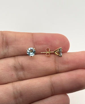 Aquamarine Stud Earrings 6mm Round AA in 14K Yellow Gold | Blue Gemstone Earrings