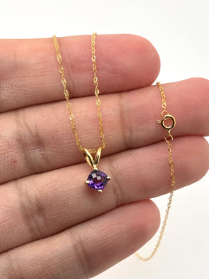 Amethyst Pendant 5mm Cushion Cut AAA in 14K Yellow Gold | Purple Gemstone Necklace