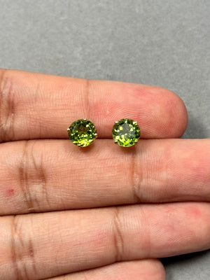 AAA Peridot Stud Earrings: 14K Yellow Gold, Natural Gemstone
