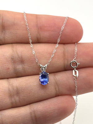 Tanzanite Scroll Pendant 7x5mm Oval AAA in 18K White Gold | Violet Blue Gemstone Necklace