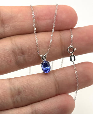 Tanzanite Scroll Pendant 7x5mm Oval AAA in 18K White Gold | Violet Blue Gemstone Necklace