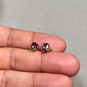 1.89–2.36 Ct AAA Oval Lab-Created Alexandrite Scroll Stud Earrings in 14K Yellow Gold (7x5 mm)