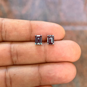 2.30–2.72 Ct AAA Emerald-Cut Lab-Created Alexandrite Stud Earrings in 14K White Gold (7x5 mm)