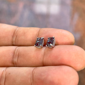 2.30–2.72 Ct AAA Emerald-Cut Lab-Created Alexandrite Stud Earrings in 14K White Gold (7x5 mm)