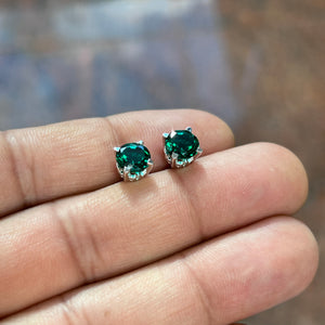 1.94–2.81 Ct AAA Round Lab-Created Emerald Scroll Stud Earrings in 14K White Gold (7 mm)