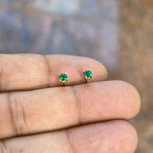 0.15–0.25 Ct AAA Round Lab-Created Emerald Scroll Stud Earrings in 14K Yellow Gold (3 mm)