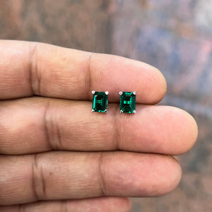 1.64–1.88 Ct AAA Emerald-Cut Lab-Created Emerald Scroll Stud Earrings in 14K White Gold (7x5 mm)