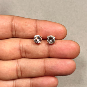 7mm round pink morganite stud earrings in 14k rose gold