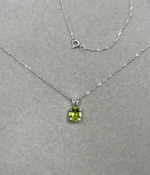 Oval Peridot Pendant Necklace – 14K White Gold, Fine Jewelry