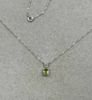 Oval Peridot Pendant – 14K White Gold Scroll Necklace