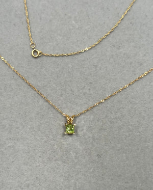 Princess-Cut Peridot Necklace - 14K Yellow Gold Scroll Pendant