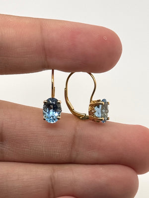 Aquamarine Stud Earrings | 14K Yellow Gold Heirloom Oval Scroll Lever Back Earrings, AAAA Aquamarine Gift for Her