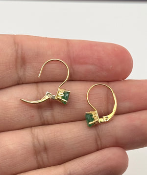 6x4mm Natural Emerald Scroll Leverback Earrings | 14K Yellow Gold Oval Emerald Earrings