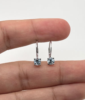 5mm Natural Aquamarine Scroll Leverback Earrings | 14K White Gold Round Aquamarine Earrings — Elegant Gift for Her